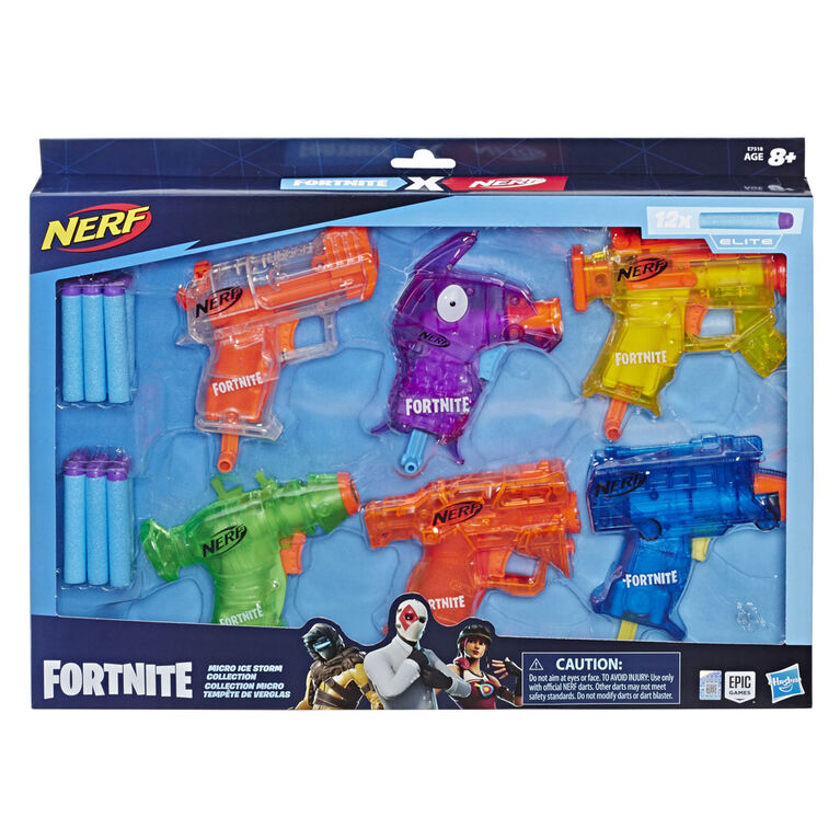 Nerf Fortnite Collection micro tempête de verglas : Inclut 6 blasters et 12 fléchettes Nerf Elite officielles