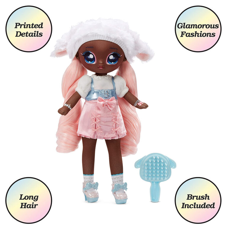 Poupée-mannequin Na Na Na Surprise Teens - Lila Lamb, poupée en tissu doux de 11 po (28 cm), inspirée d'une brebis, avec des cheveux roses