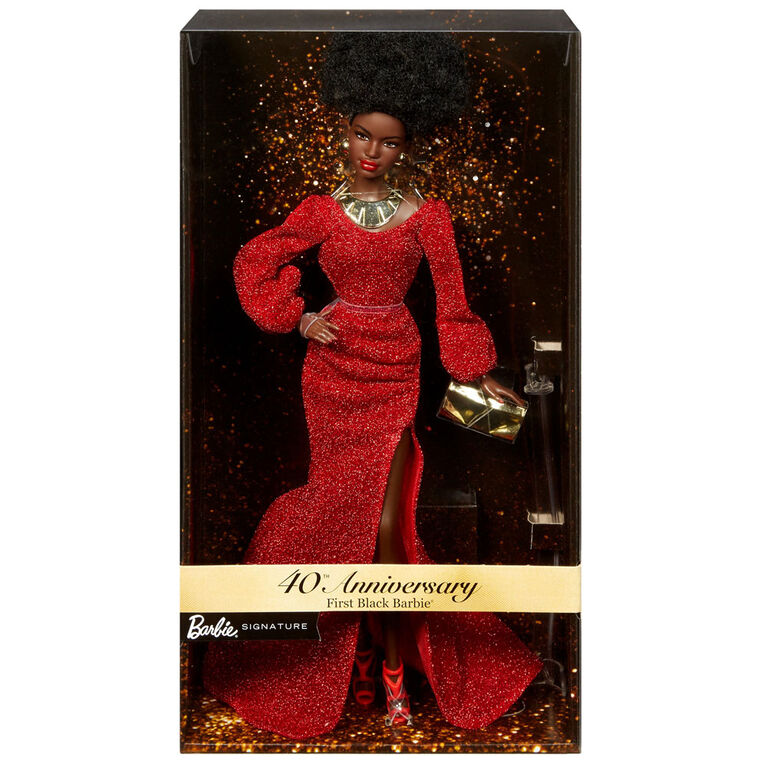 Barbie Signature 40th Anniversary First Black Barbie Doll in Red Gown with Doll Stand and