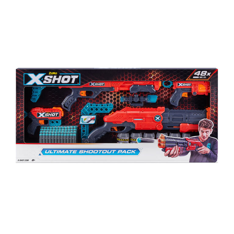 X-Shot Excel Ultimate Shootout Pack (4 Blasters 48 Darts, 6 Cans) - R  Exclusive