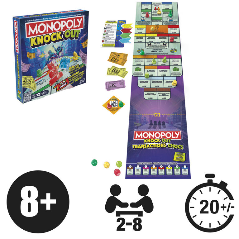 Monopoly Knockout Family Party Game, Quick-Playing Board Games, 2-8 Players, 20 Mins.