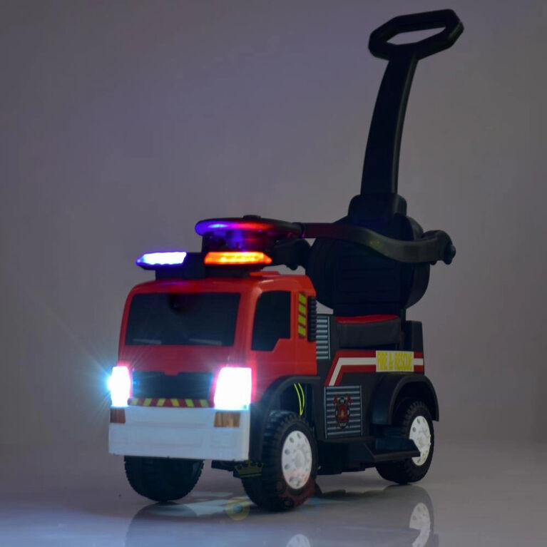 KidsVip 6V Kids and Toddlers Fire Truck Ride on Push Truck 3 in 1 w/Side Guards, Handle, Leather Seat - English Edition