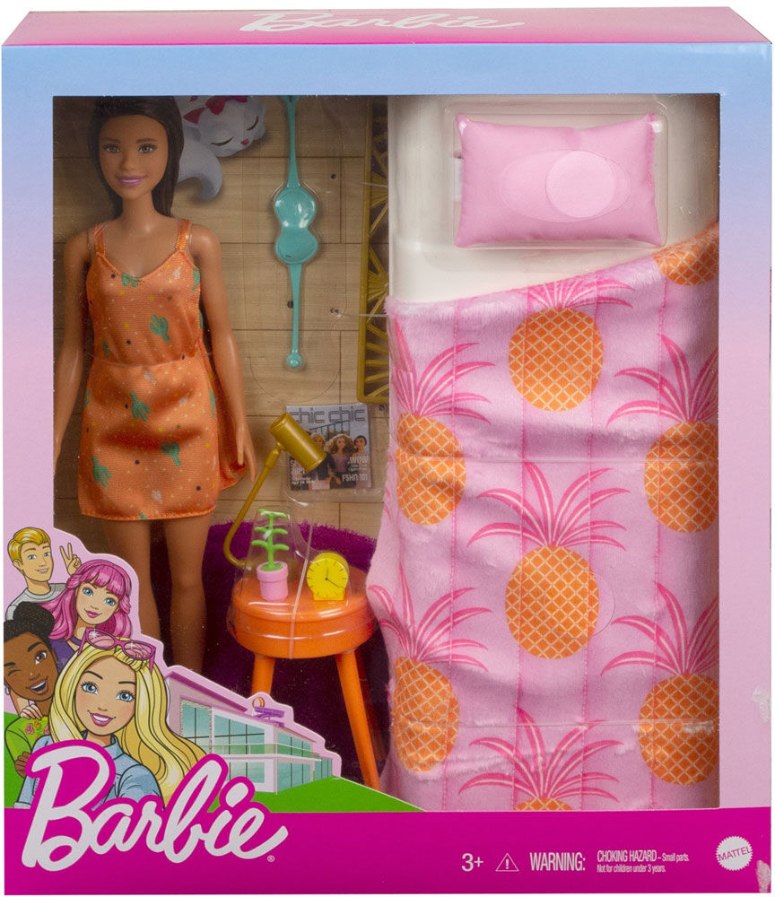 Barbie Doll and Bedroom Playset Indoor Furniture Playset with Barbie Doll 11.5 inch Brunette