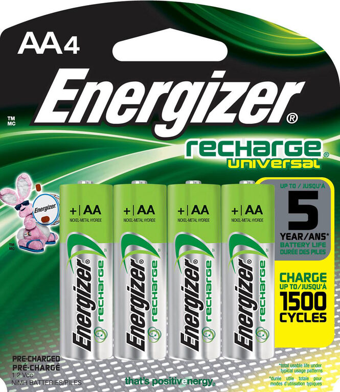 Paquet de 4 piles AA Energizer Rechargeables