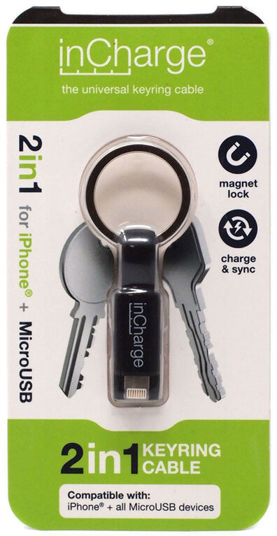 Câble porte-clés universel inCharge - Lightning 2 en 1 et micro USB - Noir