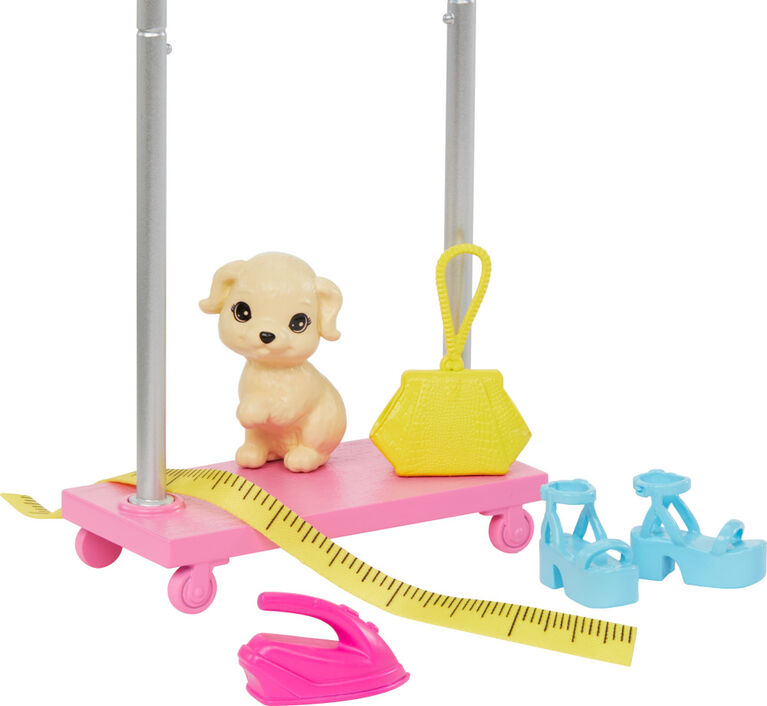 Barbie "Brooklyn" Stylist Doll and 14 Accessories Playset, Wardrobe Theme with Puppy and Clothing Rack