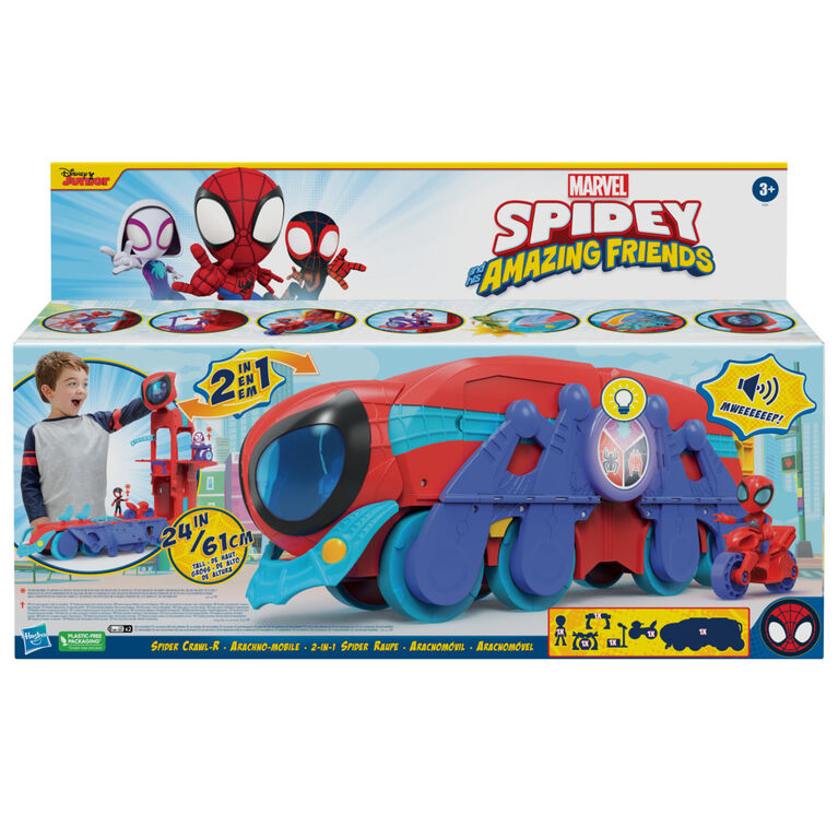 Spidey et ses Amis Extraordinaires, quartier général Arachno-mobile 2 en 1, jouet préscolaire avec sons et lumières, 60 cm de haut