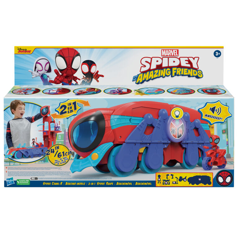 Marvel Spidey and His Amazing Friends Spider Crawl-R 2-in-1 Headquarters Playset, Preschool Toy with 2 Modes, Lights, Sounds, 2 Feet Tall