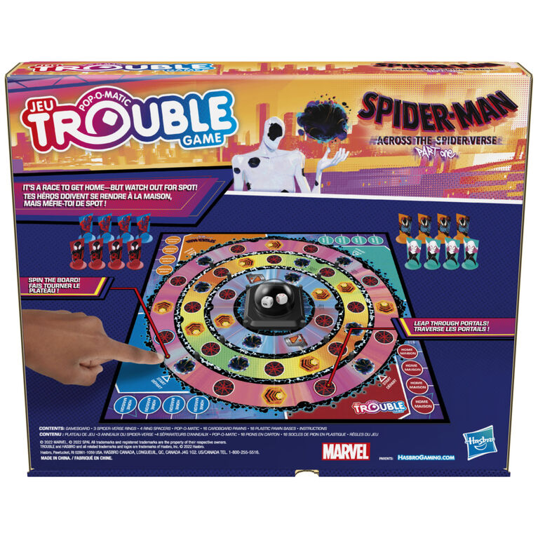 Trouble: Spider-Man Across the Spider-Verse Part One Edition Game for Marvel Fans, 2-4 Players, Rotating Gameboard