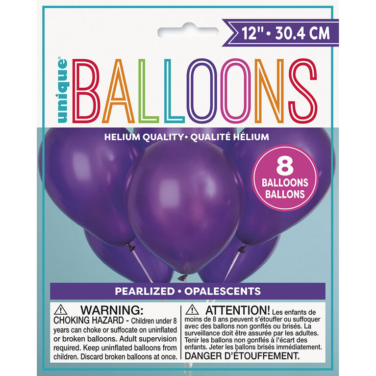 12" Latex Balloons, 8 Pieces - Concord Purple