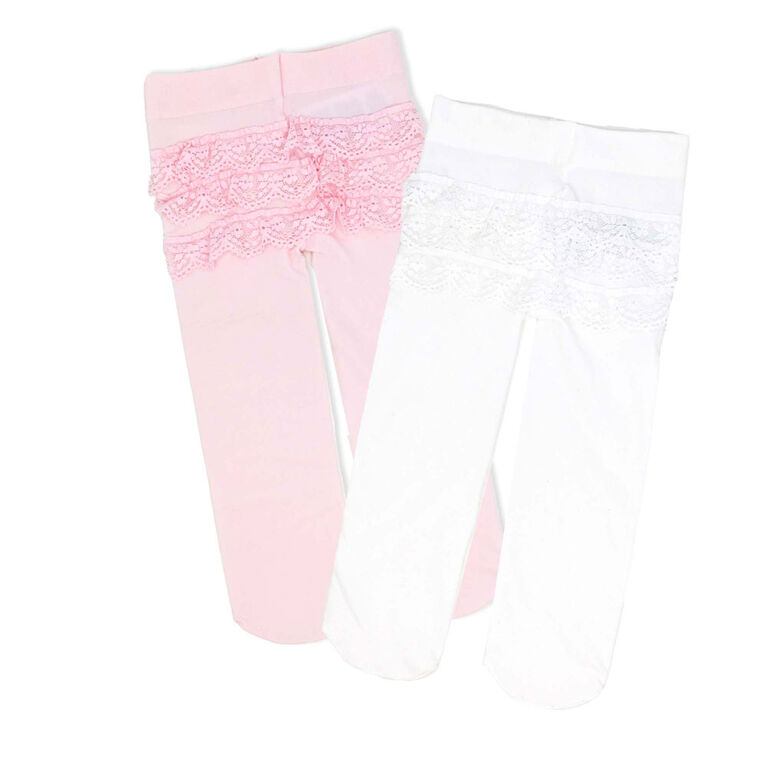 Baby Mode Signature 2 Pack Tights: Pink & White