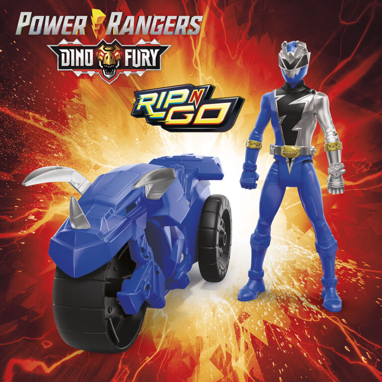 Power Rangers Dino Fury Rip N Go Tricera Battle Rider and Dino Fury Blue Ranger