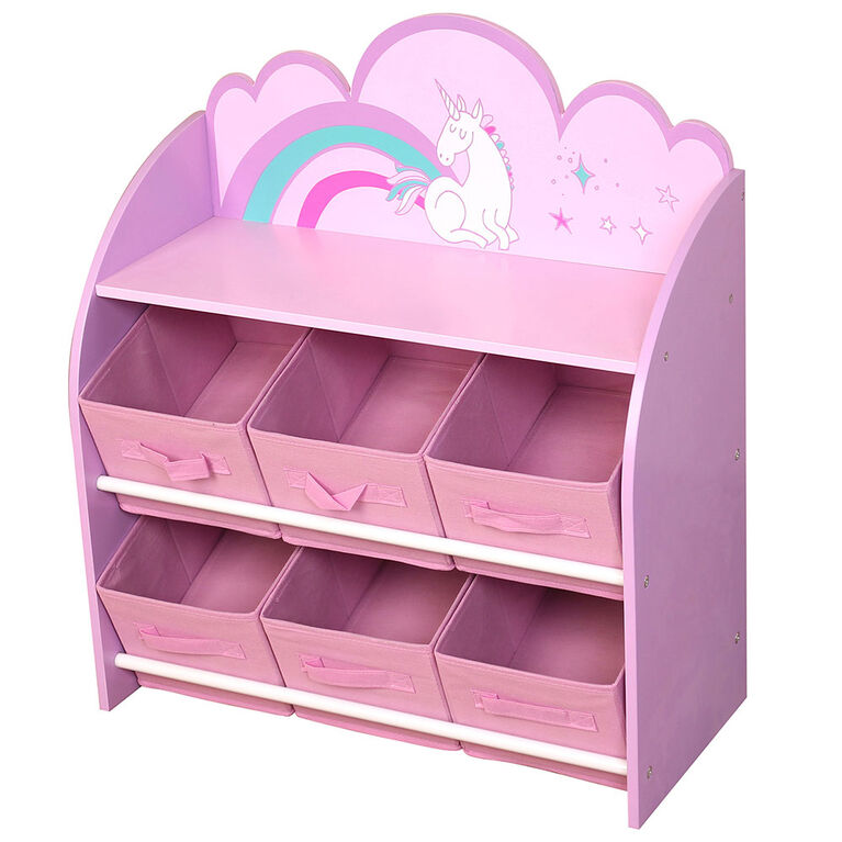 Organiseur De Jouets/ Bibliotheque Licorne Avec 6 Bacs En Tissu