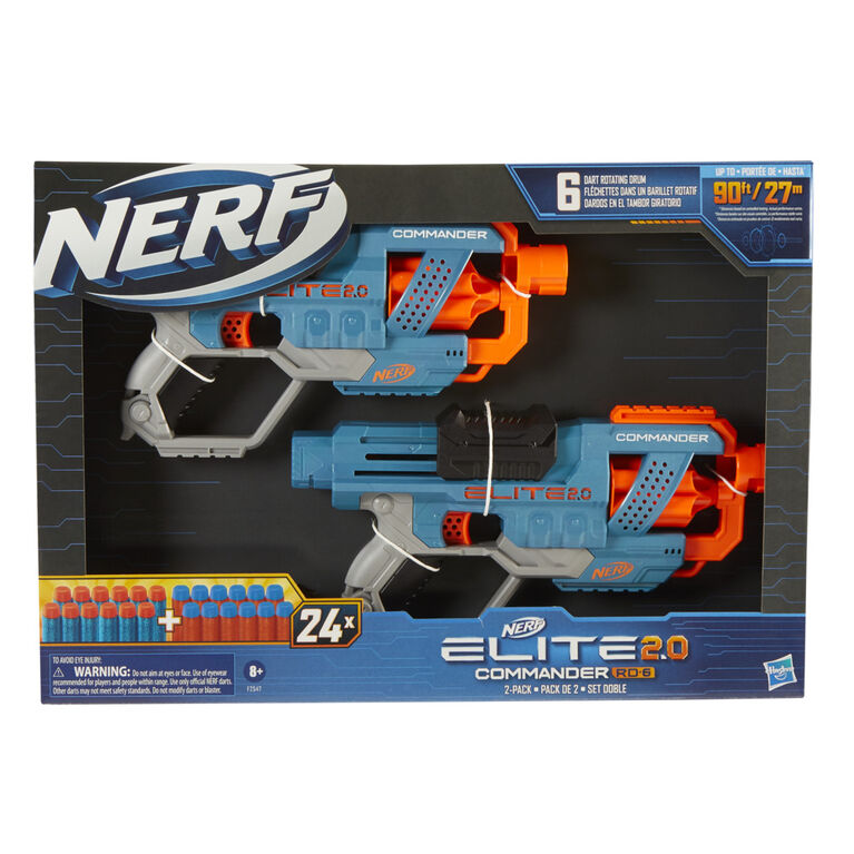 Nerf Elite 2.0, pack de 2 blasters Commander RD-6, 24 fléchettes Nerf, barillet rotatif 6 fléchettes, rails tactiques, points de fixation - Notre exclusivité