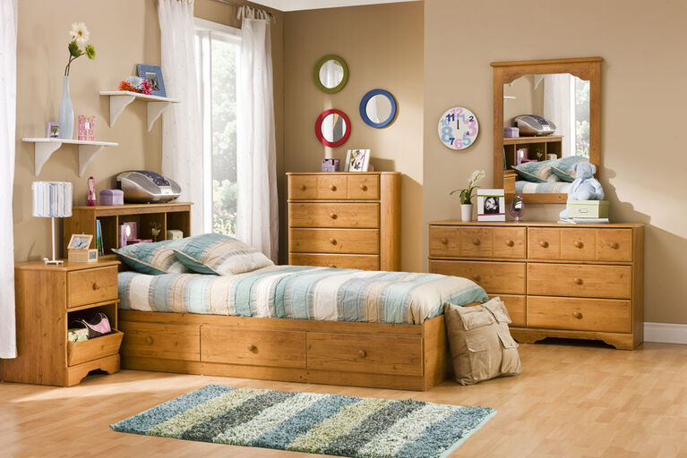 Little Treasures Bookcase Headboard with Storage- Country Pine