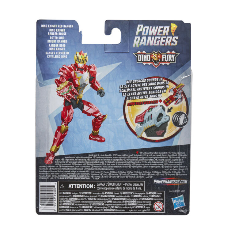 Power Rangers Dino Fury Dino Knight Red Ranger Action Figure Toy with Dino Fury Key and Dino