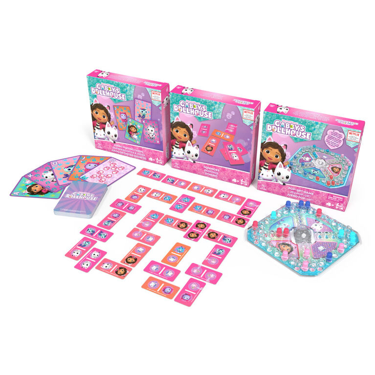 Gabby's Dollhouse 3 Game Bundle Gift Set, Pop-Up Game Dominoes Jumbo Playing Cards, Gabby's Dollhouse Toys Kids Games