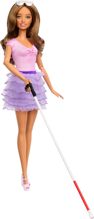 Barbie Fashionistas Doll #228 Blind Barbie Doll Wearing Pastel Outfit with Cane and Sunglasses