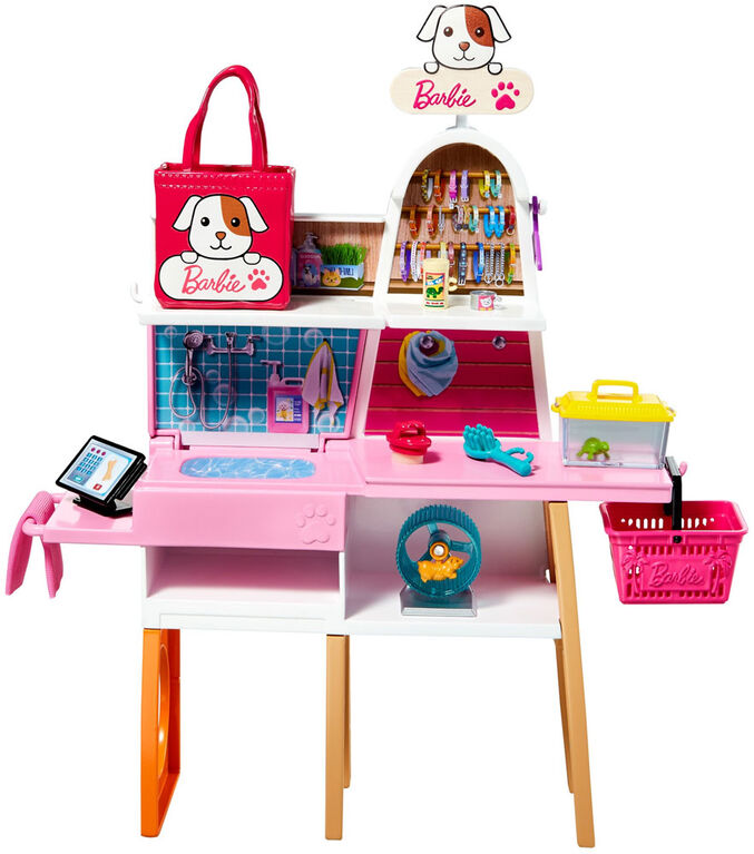 Barbie-Coffret poupée et animalerie avec 4 animaux et accessoires