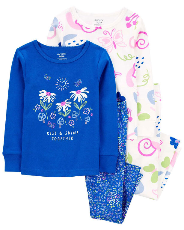 Carter's Four Piece Blue Floral Print Pajama Set Blue 6M
