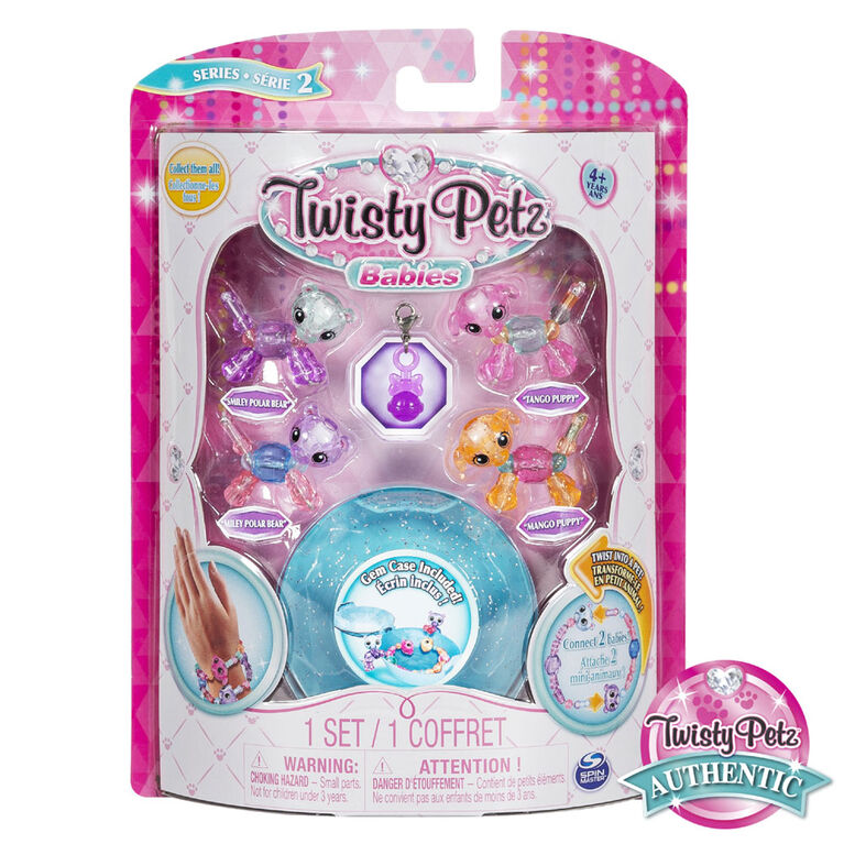 Twisty Petz, Series 2 Babies 4-Pack, Polar Bears and Puppies Collectible Bracelet and Case (Blue)