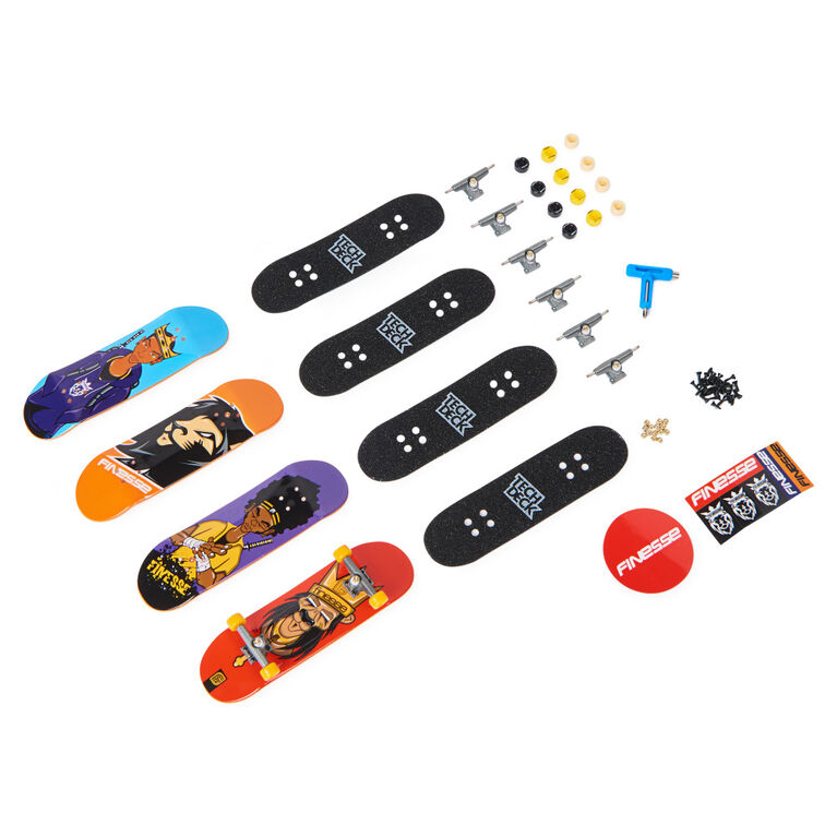 Tech Deck, Ultra DLX Fingerboard 4-Pack, Finessse Skateboards, Collectible and Customizable Mini Skateboards