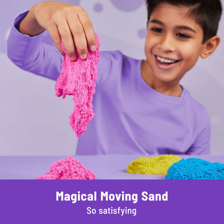 Kinetic Sand, Squish N' Create avec 382 g de sable à modeler bleu, jaune et rose, 5 outils