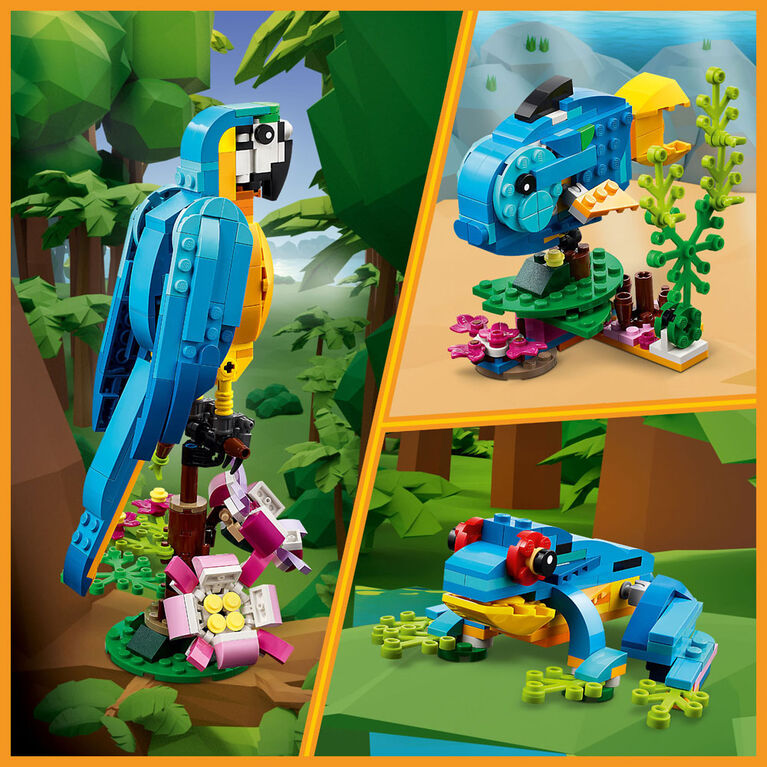 LEGO 31136 Creator 3-en-1 Le Perroquet Exotique, Jouet de Construction,  Figurines Animaux de la Jungle, avec Grenouille et Poisson, Jeu Créatif  Enfants Dès 7 Ans : : Jeux et Jouets