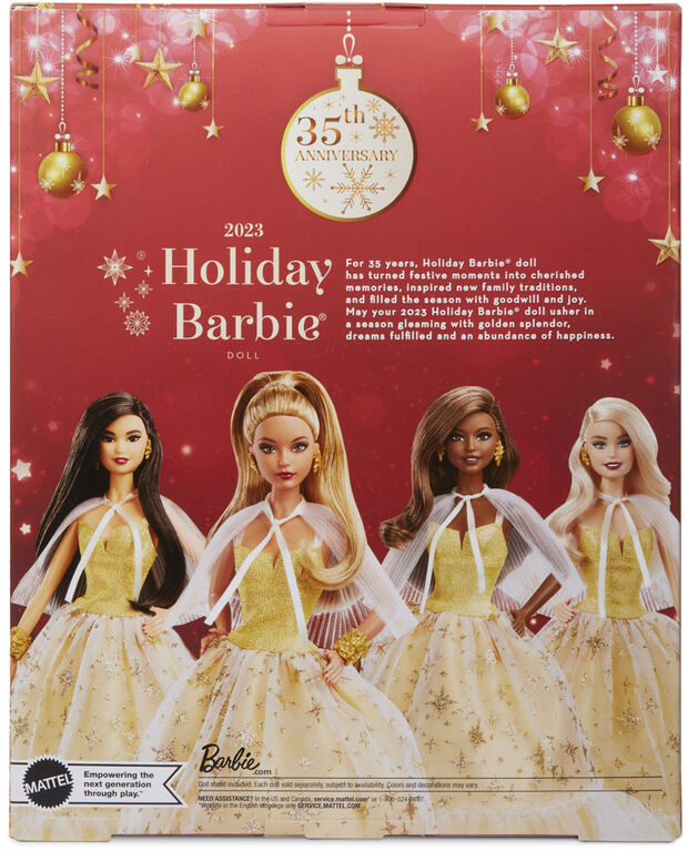 Barbie - Poupée Joyeux Noël 2023, robe dorée