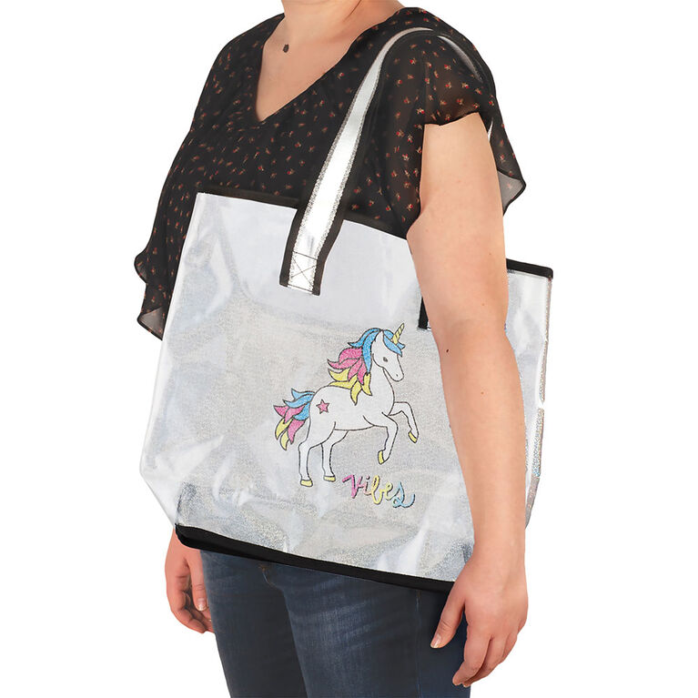 Transparent Holographic Tote Good Vibes Unicorn English Edition