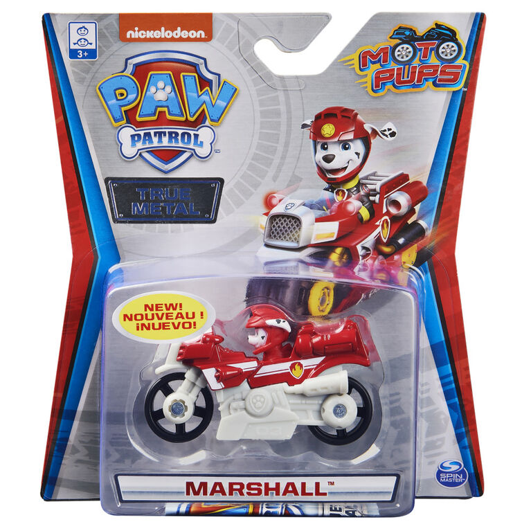 PAW Patrol, Véhicule Marcus en métal moulé True Metal à collectionner, Série Moto Pups à l'échelle 1:55