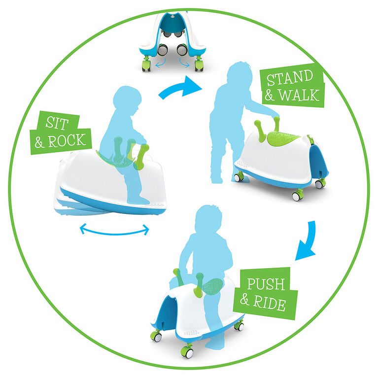 Chillafish Trackie, Rocker, Walker, Ride-On & Play Train All in One, Blue & Lime