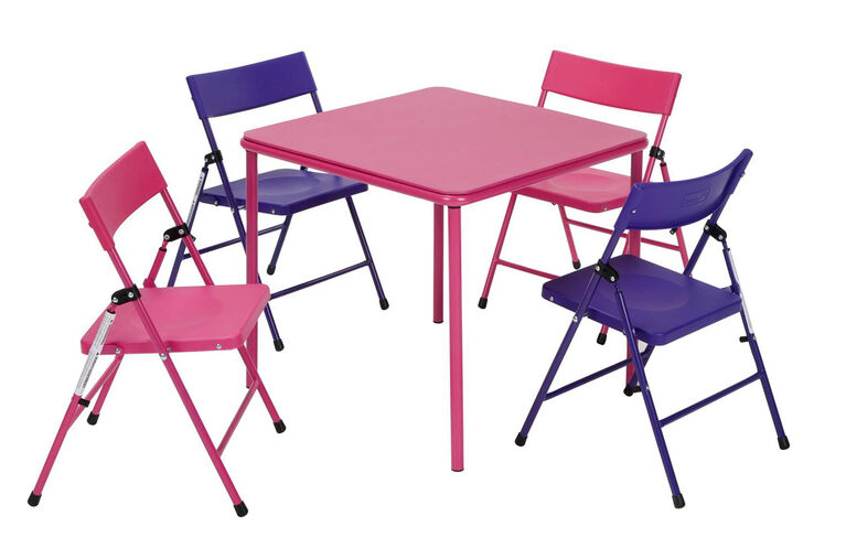 5 Piece Kid's Folding Table & Chair Set, Pink & Purple