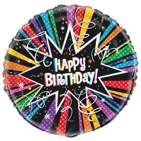Ballon aluminium rond, 18 " - Rainbow Starburst Birthday - Édition anglaise