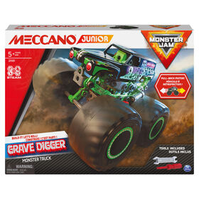 Meccano Junior, Kit de construction STEM, Monster truck Monster Jam Grave Digger officiel avec moteur à rétrofriction