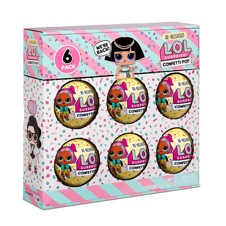 Emballage de 6 poupées Pharaoh Babe L.O.L. Surprise! Confetti Pop : deuxième lancement de 6 poupées, chacune avec 9 surprises - Notre exclusivité