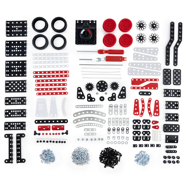 Meccano, Kit de construction STEM, Supercar motorisée 25 en 1 avec 347 pièces, vrais outils et feux avant fonctionnels
