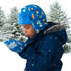 FlapJackKids - Mitaines de ski déperlantes pour tout-petits, enfants, garçons - Poignets côtelés - Dino / Bleu - Grand 4-6 ans