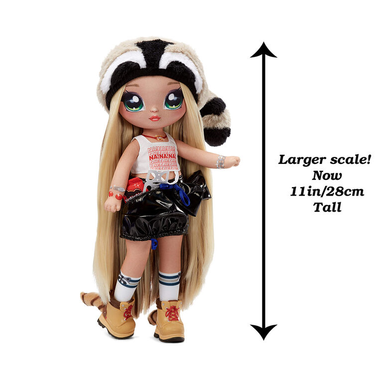 Poupée-mannequin Na Na Na Surprise Teens - Gretchen Stripes, poupée en tissu doux de 11 po (28 cm), blonde, inspirée d'un raton laveur