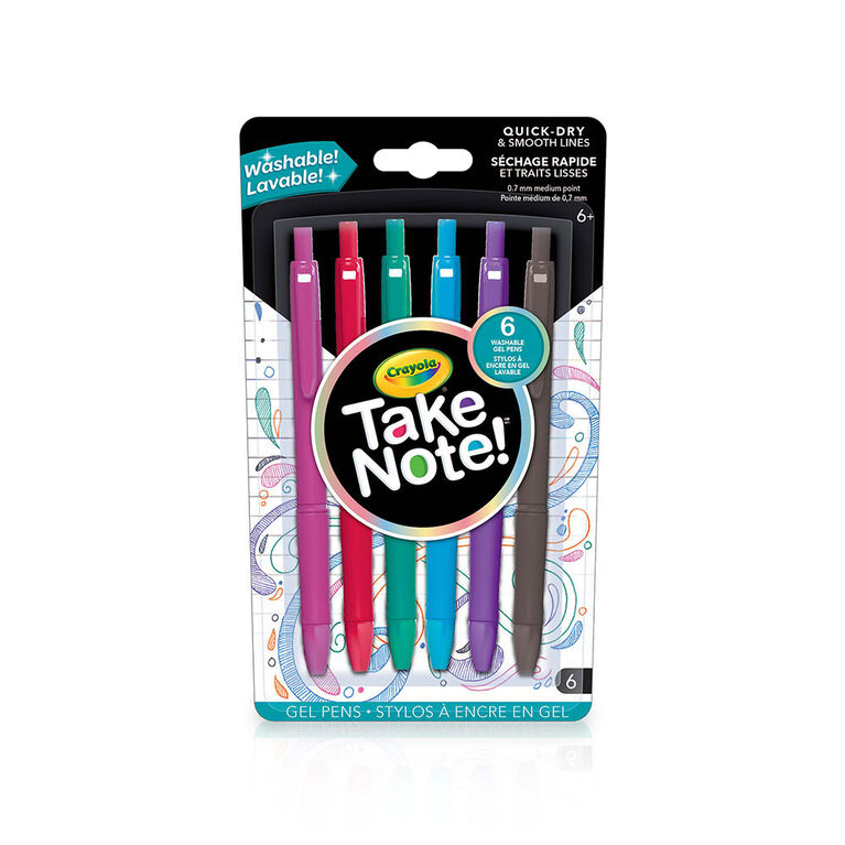 Crayola Take Note! Washable Gel Pens, 6 ct