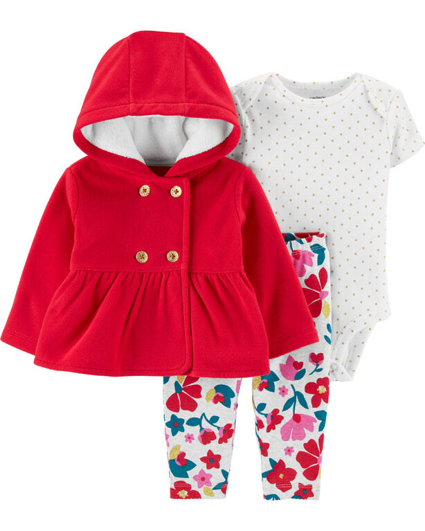 Carter's 3-Piece Polka Dot Cardigan Set - Red, 9 Months