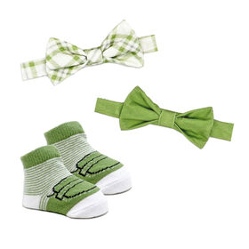 Baby Mode Siganture 3 Piece Bowtie & Sock Set: Sage Plaid