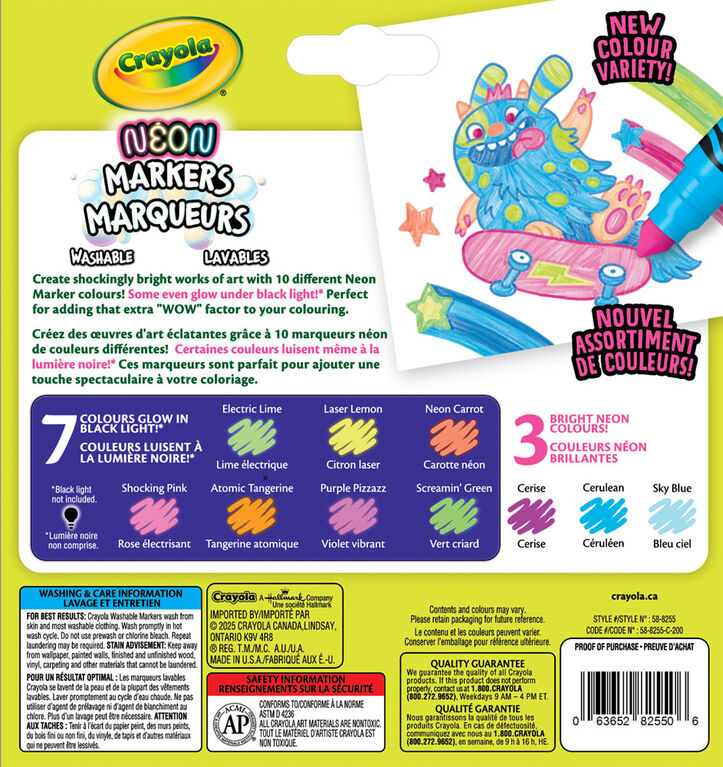 Marqueurs lavables Crayola néon, 10 pièces