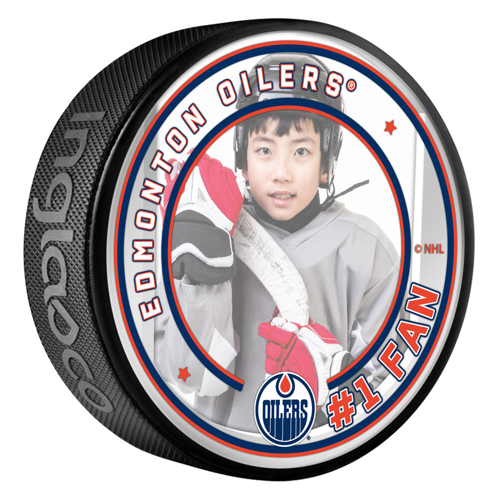 NHL Edmonton Oilers puck with acrylic photo insert