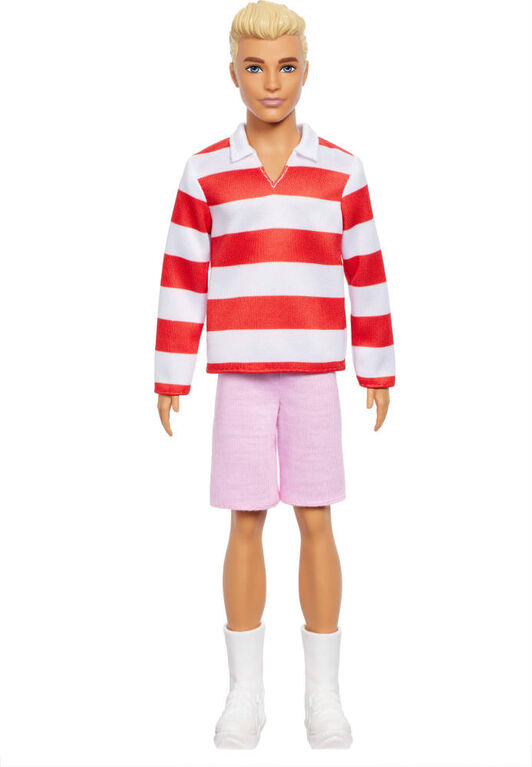 Barbie-Poup&eacute;e Ken Fashionistas-avec haut &agrave; rayures rouges et short