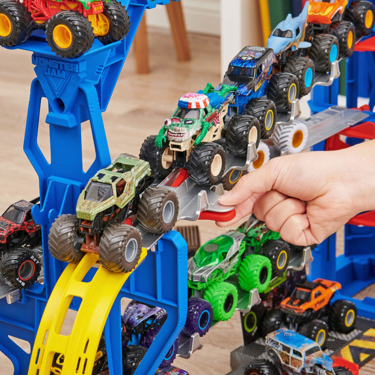 Coffret de jeu et rangement Monster Jam Garage avec monster truck Grave Digger exclusif, lumières et sons