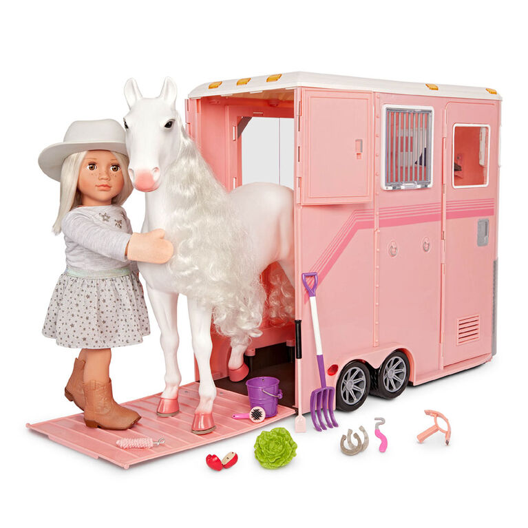 Our Generation Mane to Travel Horse Trailer Set Pink Horse Trailer Playset for 18-inch Dolls