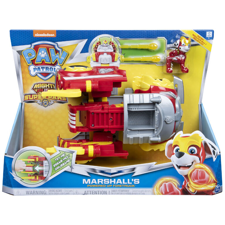 PAW Patrol, Mighty Pups Super PAWs Marshall's Powered Up Fire Truck Transforming Vehicle
