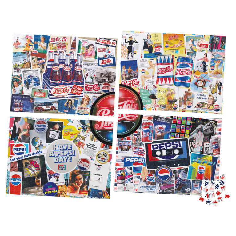 Pepsi, 500-Piece Jigsaw Puzzle Bundle of 4 Vintage Retro Wall Decor Soda Pop Cans Bottles Gift Set with Posters
