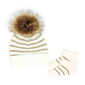 Baby Mode Ivory Knit Hat & Bootie Set 0-6M